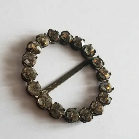 Vintage halo scarf ring silver tone paste stones rhinestones scarf clip - Picture 7 of 14